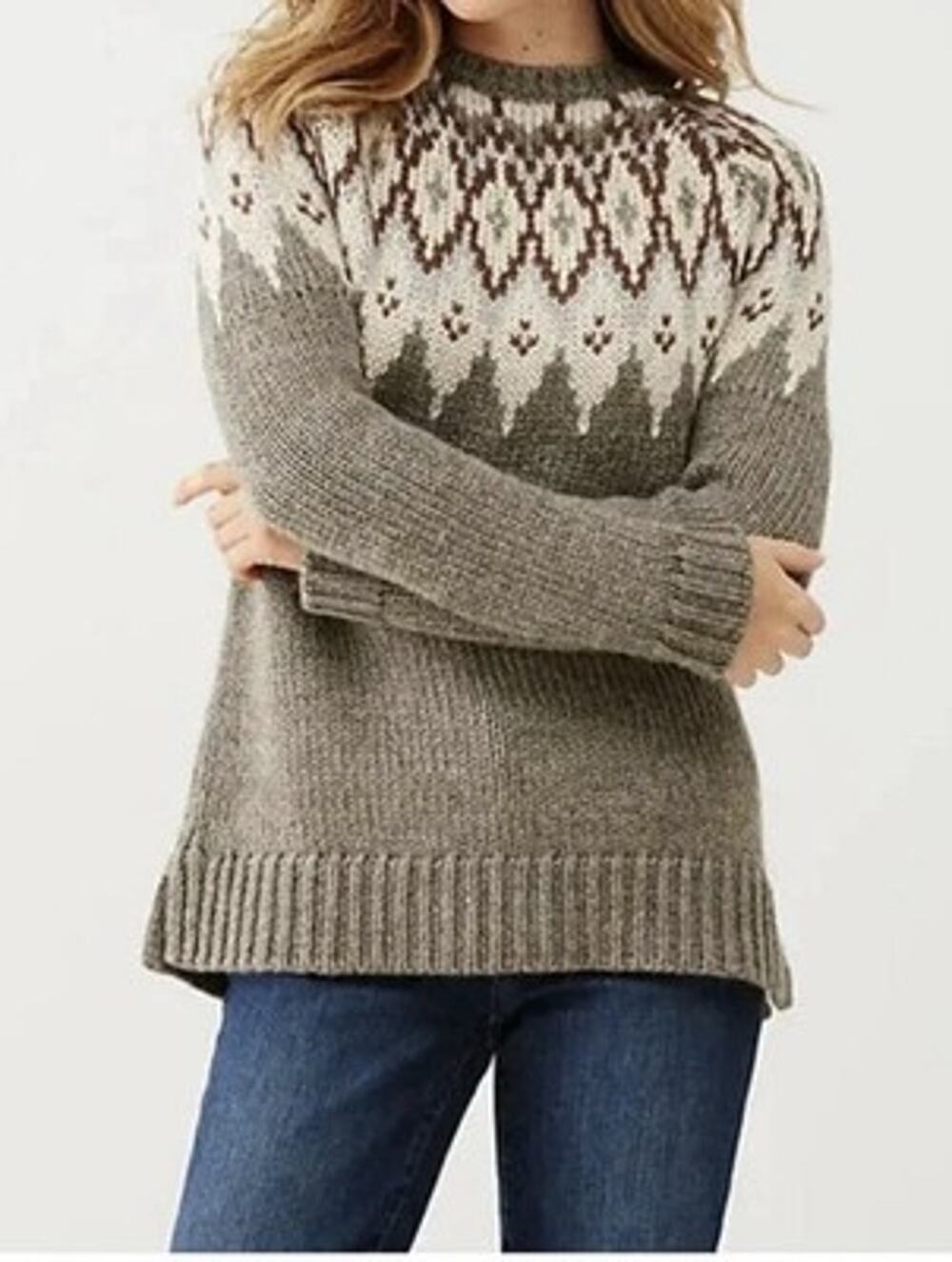 J. Jill Warm Fairisle Icelandic Nordic Heavy Wool Sweater Birchwood Multi Sz XS